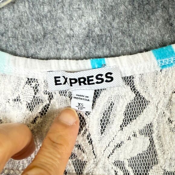 Vtg Express Y2K Burnout Tank Top Lace Back Yellow Teal Blue Stripes Womens XS - Picture 5 of 10